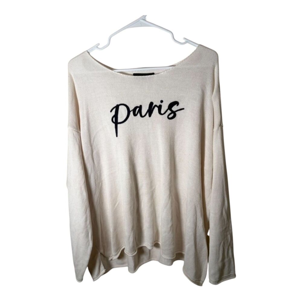Adrienne Vittadini Sweater Women's 2X Cream Paris Knit Pullover Drop Shoulder